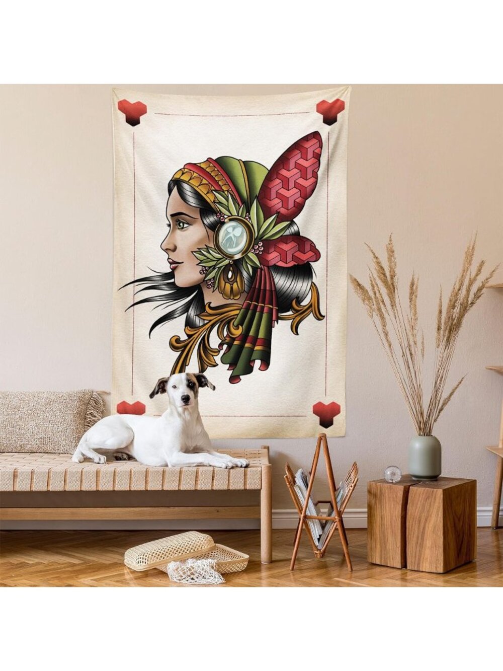 Tapestry, Ambesonne Trippy Art Female Lady with Feather on Head Boho Graphic,
